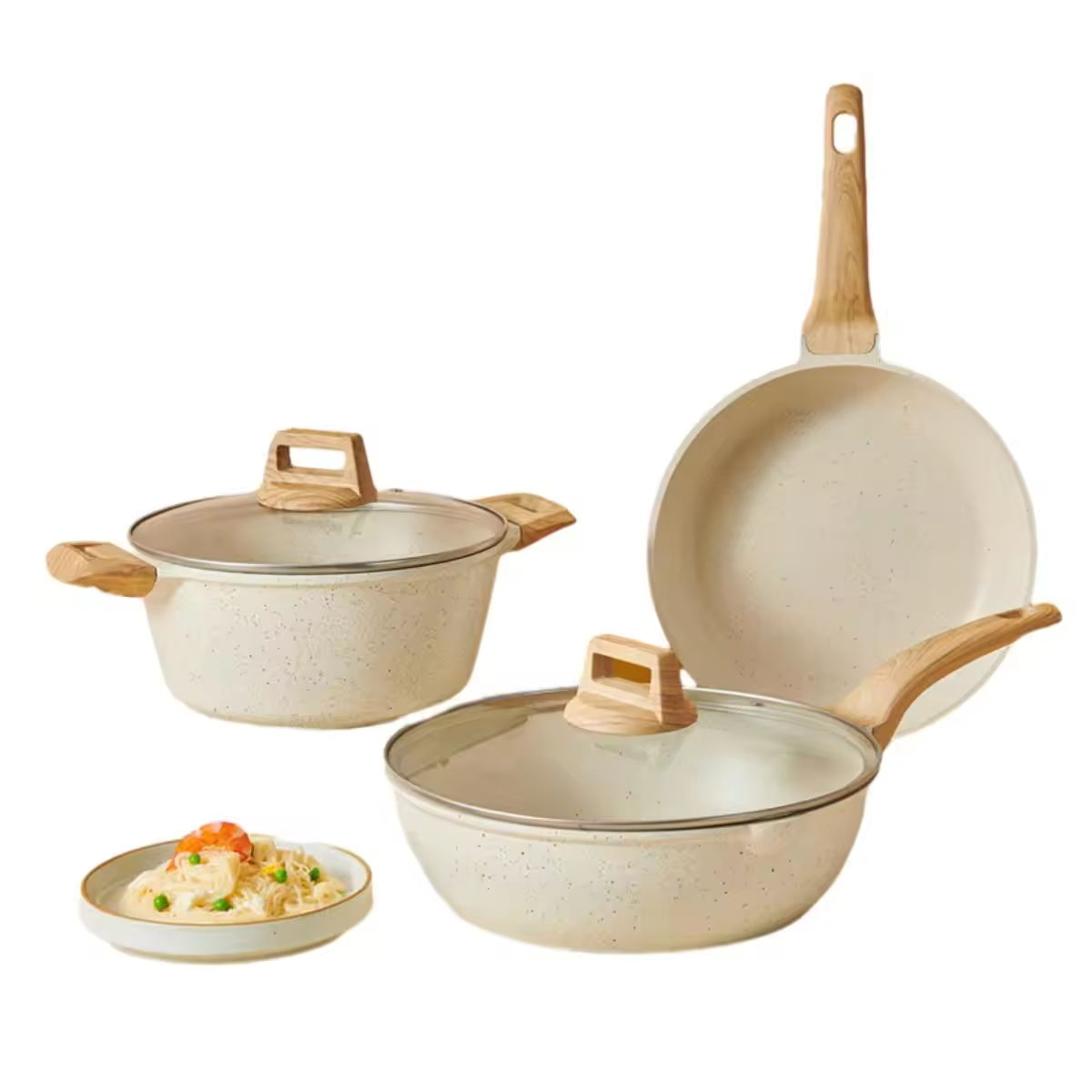 হোম রান্নার কাস্টম লোগো নন-স্টিক অ্যালুমিনিয়াম সসপ্যান স্টক পট সেট